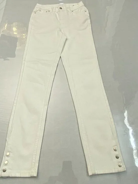 Denim & Co White Straight Leg Jeans Size 2 Ankle Button Hem - Picture 7 of 16